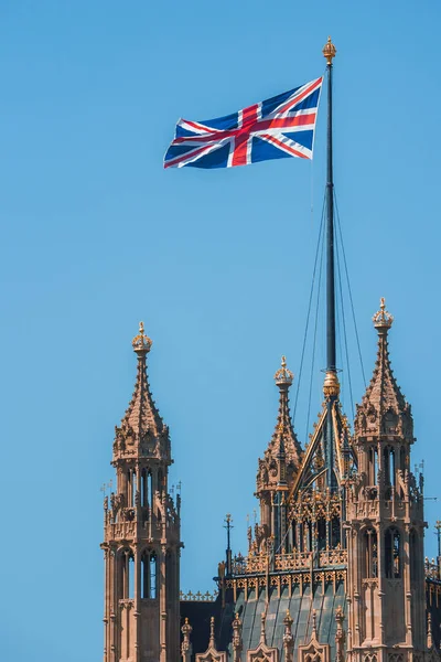 Single Union Jack Flag Waving Front Big Ben Houses Parliament — Stock Photo, Image