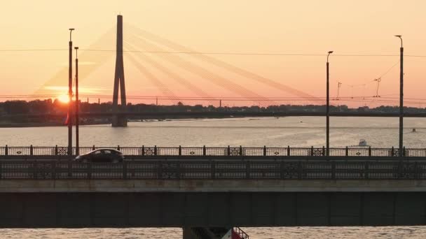 Coucher Soleil Été Riga Lettonie Vue Aérienne Riga Capitale Lettonie — Video