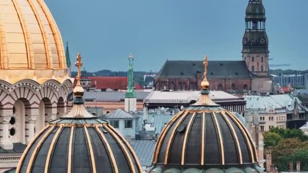 Prachtig Uitzicht Vanuit Lucht Riga Stad Hoofdstad Van Letland Kathedraal — Stockvideo