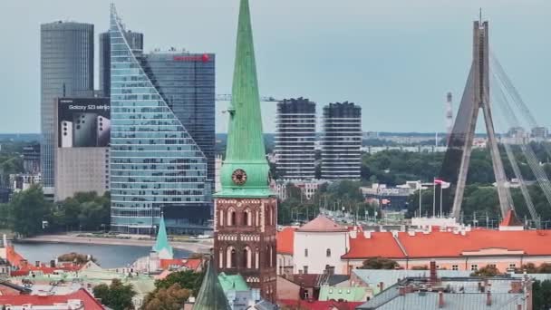 Piękny Widok Lotu Ptaka Rygę Stolicę Łotwy Stare Miasto Ryga — Wideo stockowe