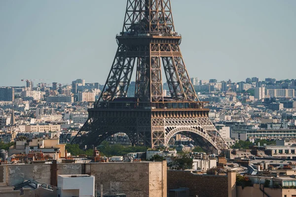 Nahaufnahme Des Eiffelturms Paris Frankreich Mit Klarem Blauem Himmel Und — Stockfoto