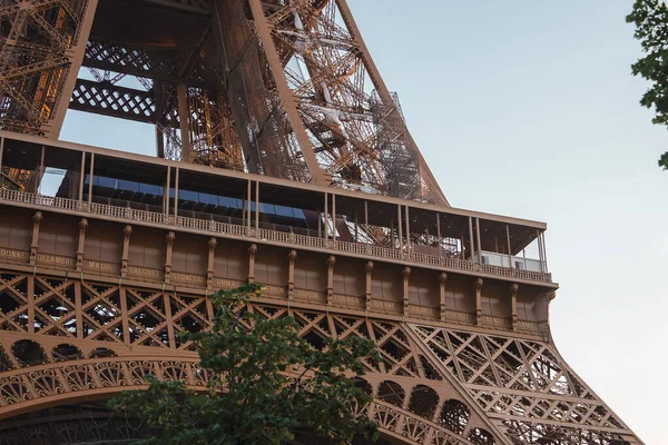 Vista Del Ángulo Superior Torre Eiffel Día Soleado Con Árbol — Foto de Stock