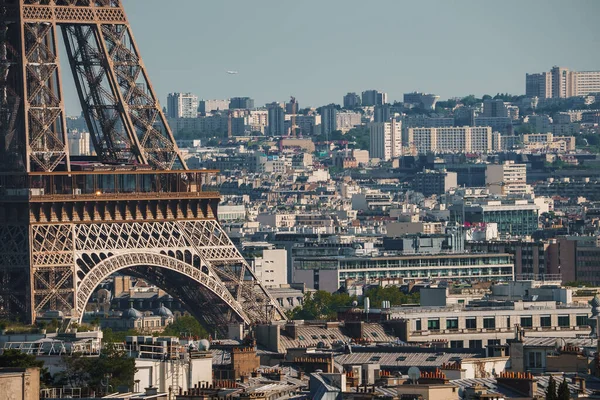 Oblique Vista Torre Eiffel Paris França Dia Ensolarado Com Céu — Fotografia de Stock