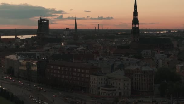 Splendido Tramonto Riga Lettonia Sul Centro Storico — Video Stock
