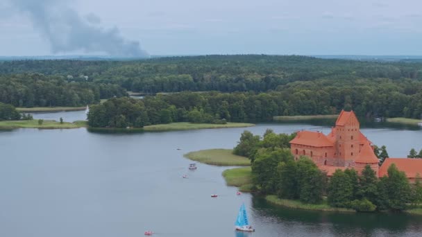 Vue Aérienne Château Trakai Château Médiéval Gothique Île Situé Dans — Video