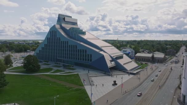 Vista Aérea Biblioteca Nacional Letonia Riga Letonia — Vídeo de stock