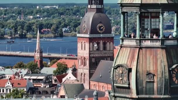 Panorama Pohled Staré Město Riga Katedrála Petra Katedrála Rize Lotyšsko — Stock video