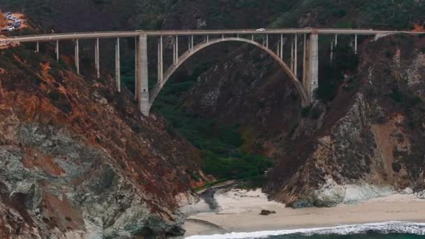 Pacific Ocean Washes Beautiful Seashore California Far South Monterey Aerial — Stock Video