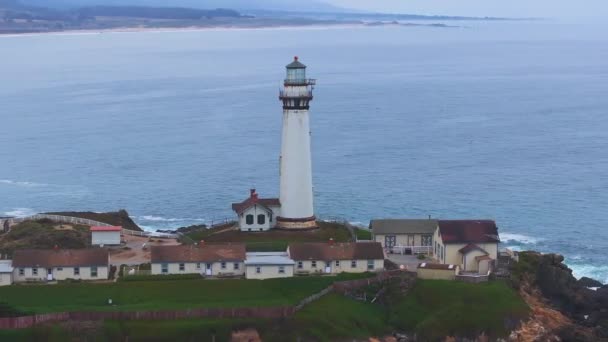 Luchtfoto Van Pigeon Point Vuurtoren Pigeon Point Lighthouse Californië Moody — Stockvideo