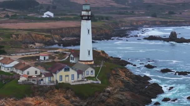 Luchtfoto Van Pigeon Point Vuurtoren Pigeon Point Lighthouse Californië Moody — Stockvideo