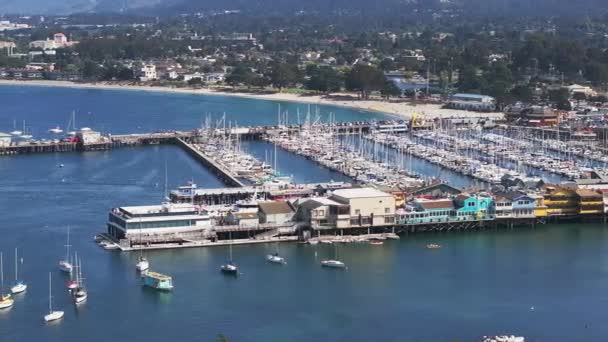 Légi Kilátás Monterey Bay Akvárium Pacific Grove Sok Jachttal Dokkolt — Stock videók