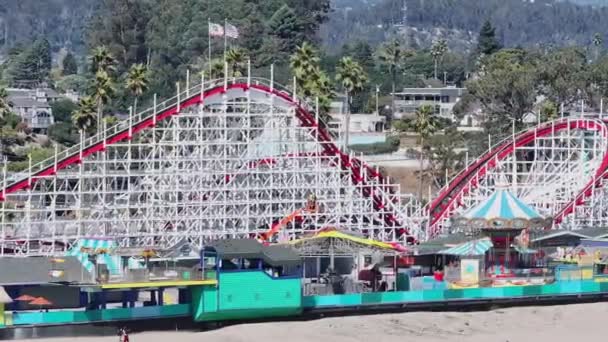 Amusement Park Santa Cruz Santa Cruz Boardwalk Aerial View Amusement — Stock Video