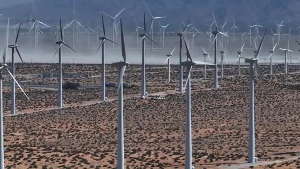 Vista Aérea Parque Turbinas Eólicas Grande Escala Palm Springs Eua — Vídeo de Stock
