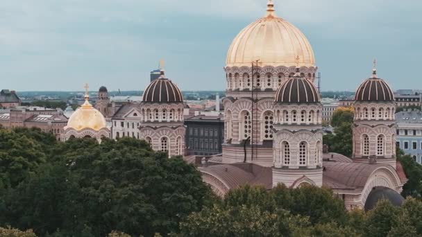 Schöne Luftaufnahme Der Stadt Riga Der Hauptstadt Lettlands Christus Kathedrale — Stockvideo