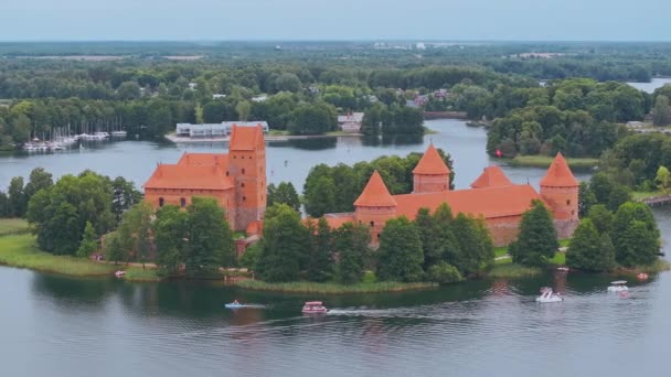 Aerial View Trakai Castle Medieval Gothic Island Castle Located Galve — Stock Video