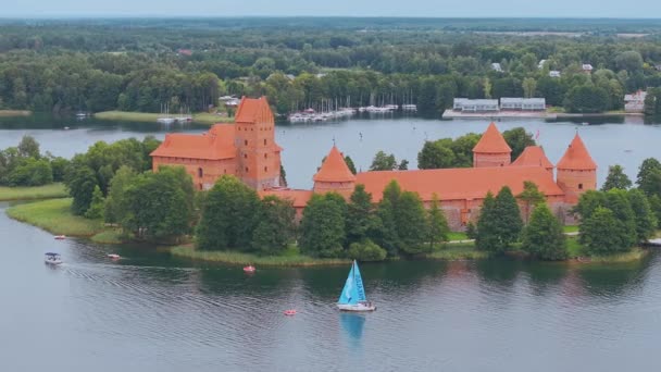 Vue Aérienne Château Trakai Château Médiéval Gothique Île Situé Dans — Video