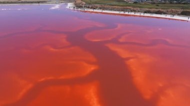 Alviso Marina Şehir Parkı 'nda pembe tuz göletleri, Don Edwards San Francisco Körfezi Ulusal Vahşi Yaşam Sığınağı' na açılan kapı. Pembe gölün havadan görünüşü.