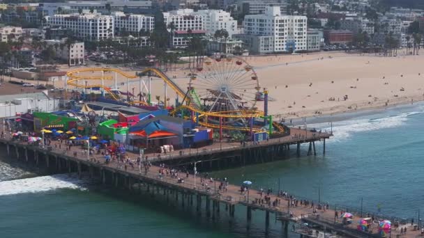 Prachtige Santa Monica Pier Los Angeles Usa Luchtfoto Ferris Wiel — Stockvideo