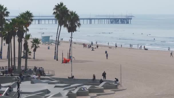 Veduta Aerea Del Parco Skate Board Sulla Spiaggia Venezia Tramonto — Video Stock