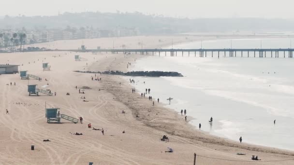 Район Пляжа Менис Лос Анджелесе Сша Вид Воздуха Пляж Венеции — стоковое видео