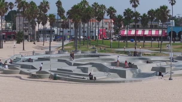 Vista Aérea Parque Skate Board Praia Veneza Pôr Sol Califórnia — Vídeo de Stock