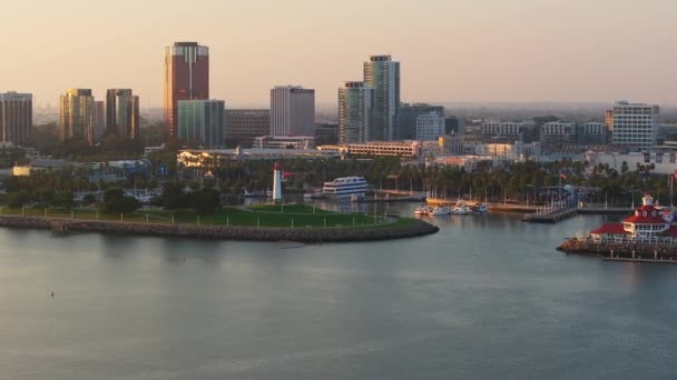 Aerial Panoramic View Long Beach Coastline Harbour Skyline Marina Long — Stock Video