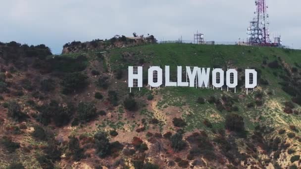 Hollywood Sign District Los Angeles Usa Krásný Letecký Pohled Nápis — Stock video