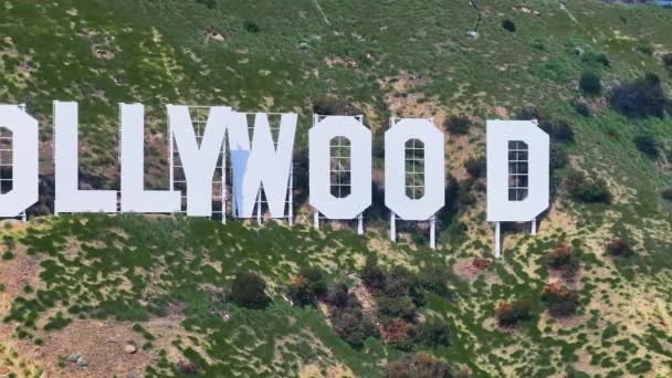 Голлівудський Знак Район Лос Анджелесі Сша Прекрасний Повітряний Вид Знак — стокове відео