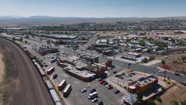Luchtfoto Van Stad Barstow Californië Een Route Cowboystad Kleine Stad — Stockvideo