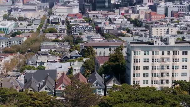Розфарбовані Вікторіанські Будинки Площі Аламо Сан Франциско Каліфорнія Міський Пейзаж — стокове відео
