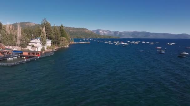 从上面俯瞰美国加州塔荷湖美丽的空中风景 加利福尼亚的野生森林 新鲜空气和山脉 — 图库视频影像