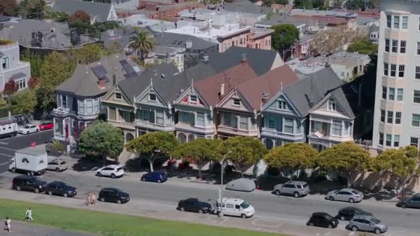 Casas Victorianas Damas Pintadas Alamo Square San Francisco California Paisaje — Vídeo de stock
