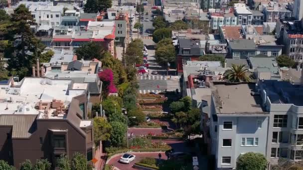 Αεροφωτογραφία Της Κλασικής Οδού Lombard Στο San Francisco Ηπα — Αρχείο Βίντεο