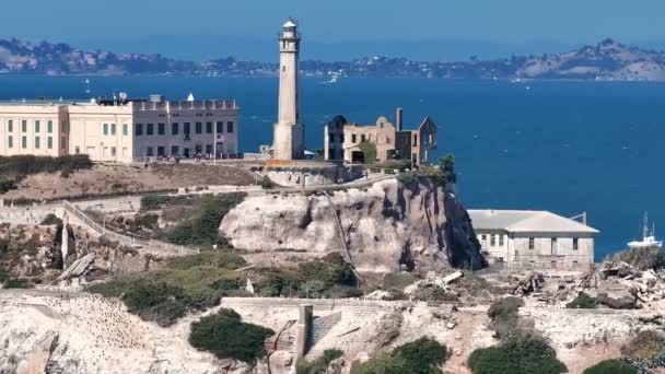 Légi Kilátás Alcatraz Szigetre San Francisco Öbölben Közelkép Klasszikus Börtön — Stock videók