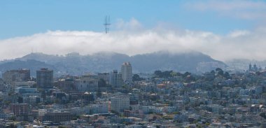 San Francisco şehir merkezinin panoramik hava görüntüsü. San Francisco hava kasabası.