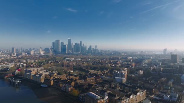 Панорамный Вид Канари Уорф Финансовый Центр Лондоне Великобритания Лондонский Сити — стоковое видео