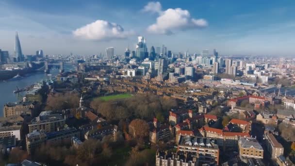 Panoramisch Uitzicht Vanuit Lucht Londen Theems Engeland Verenigd Koninkrijk Londen — Stockvideo