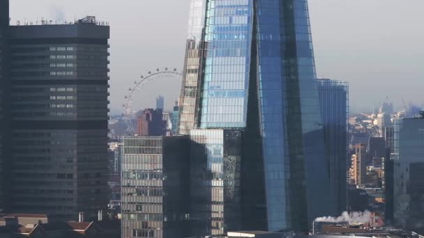 Αεροφωτογραφία Των Ουρανοξυστών Του Σαρντ Του Λονδίνου Κλείσιμο Προβολής Του — Αρχείο Βίντεο