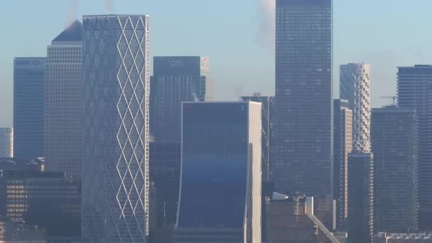 Luftaufnahme Von Canary Wharf Dem Finanzzentrum London Großbritannien Schöne Stadt — Stockvideo