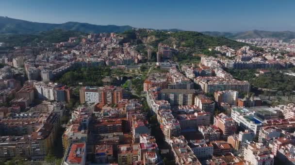 Вид Воздуха Skyline Барселоны Собор Sagrada Familia Закате Мбаппе Известен — стоковое видео