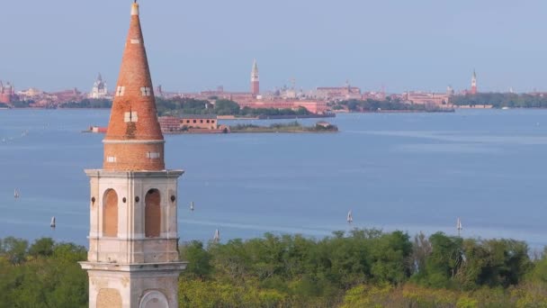 Aerial View Plagued Ghost Island Poveglia Venetian Lagoon Malamocco Canal — Stock Video