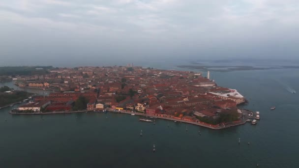Aerial View Murano Island Venetian Lagoon Sea Italy Sunset — Stock Video
