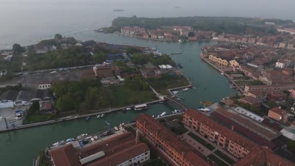 Venedik Gölündeki Murano Adasının Yukarıdan Görünüşü Gün Batımında Talya — Stok video