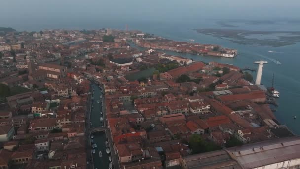 Vista Aérea Ilha Murano Mar Lagoa Veneziana Cima Itália Pôr — Vídeo de Stock