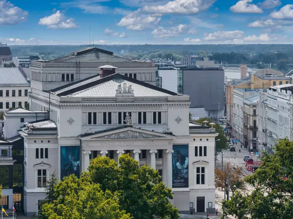 Όμορφη Εναέρια Θέα Της Ρίγας Από Ψηλά Λετονική Εθνική Όπερα — Φωτογραφία Αρχείου