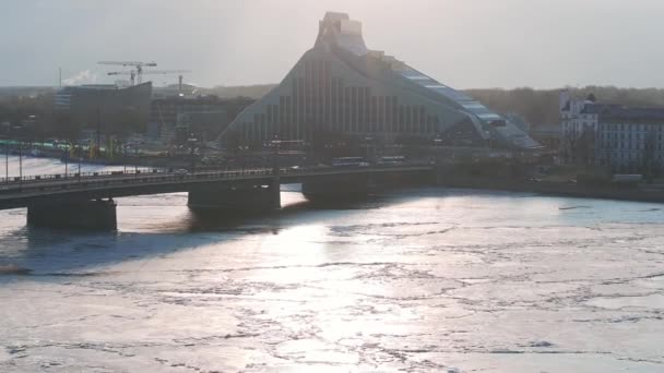 Вид Воздуха Национальную Библиотеку Риге Современная Архитектура Латвии — стоковое видео