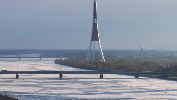 Bella Vista Aerea Della Torre Riga Durante Periodo Invernale — Video Stock