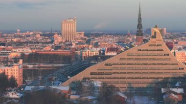 Aerial view of the National Library in Riga. Modern architecture in Latvia.