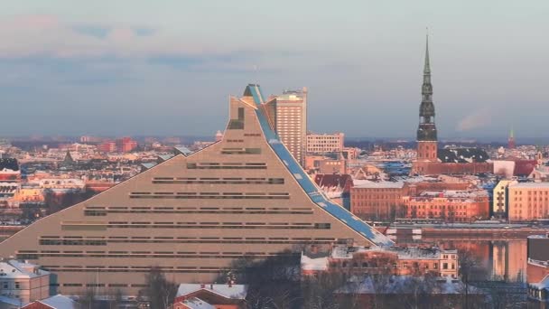 Aerial View National Library Riga Modern Architecture Latvia — Vídeos de Stock