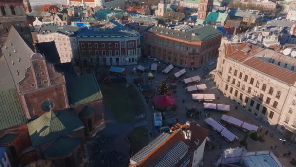 Vista Aérea Del Mercado Navideño Riga Letonia — Vídeo de stock